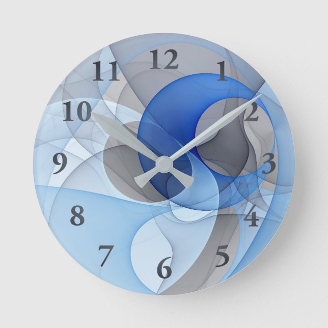 Moderne Abstrakte blaugraue Fraktal Grafik Runde Wanduhr (Vorderseite)