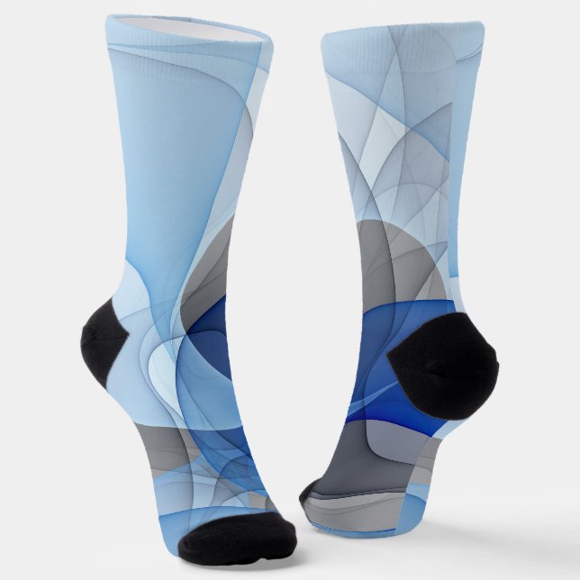 Moderne Abstrakte blaugraue Fraktal Grafik Socken (Gewinkelt)