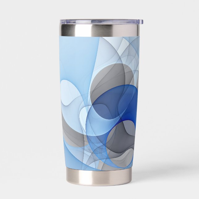 Moderne Abstrakte blaugraue Fraktal Grafik Thermobecher (Links)