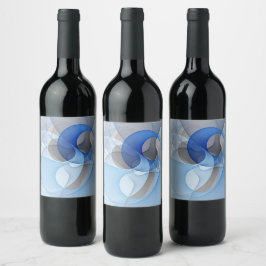 Moderne Abstrakte blaugraue Fraktal Grafik Weinetikett