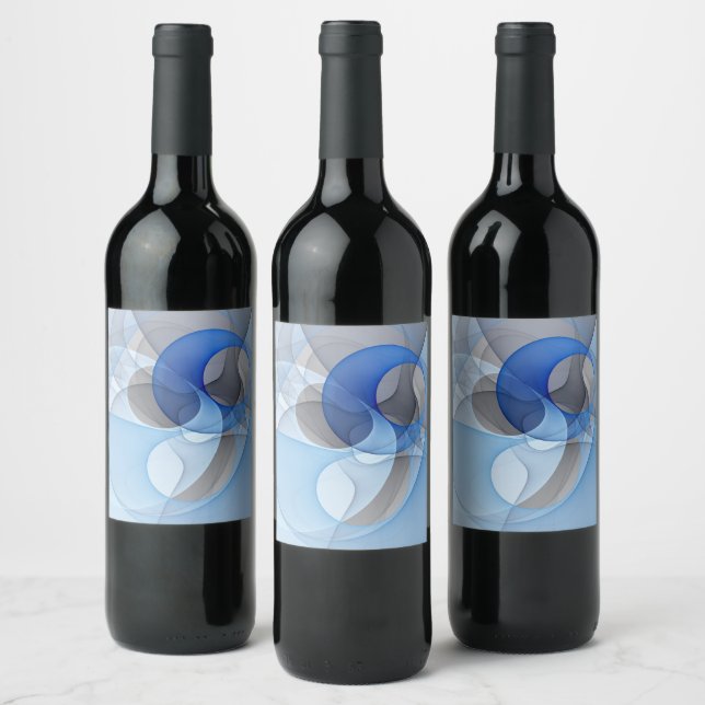 Moderne Abstrakte blaugraue Fraktal Grafik Weinetikett (Flaschen)