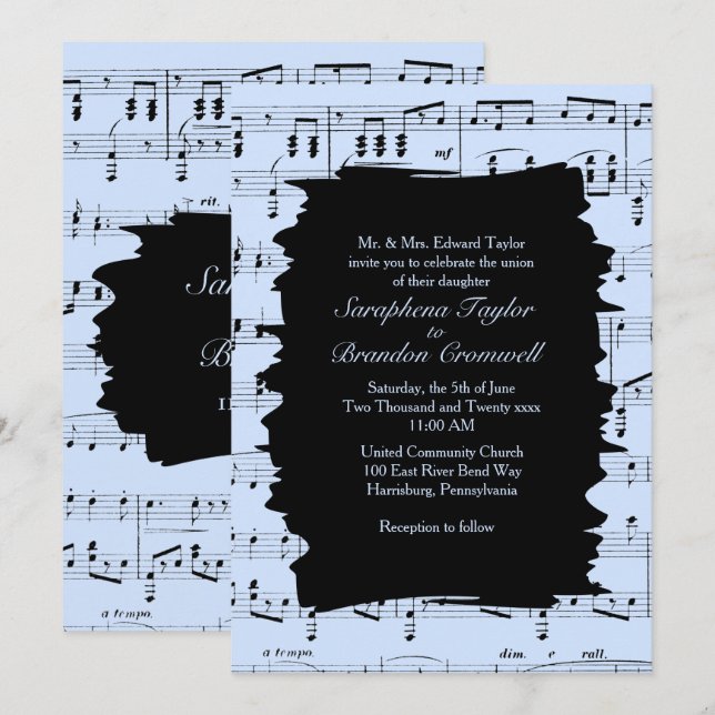 Moderne Abstrakte Blue Music Hochzeit einladen Einladung (Vorne/Hinten)