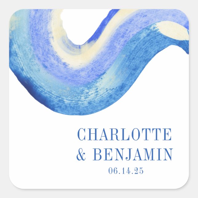Moderne Abstrakte Blue Watercolor Custom Wedding Quadratischer Aufkleber (Vorderseite)
