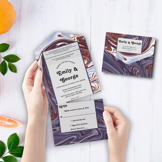 Moderne Abstrakte Blue Wave Sky Stilvolle Chic Wed All In One Einladung (Von Creator hochgeladen)