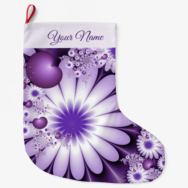 Moderne Abstrakte Blume & Herz Fraktal Kunstname Großer Weihnachtsstrumpf (Vorderseite)