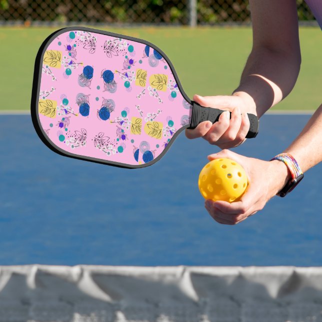Moderne abstrakte Blume in Rosa Pickleball Schläger (InSitu)