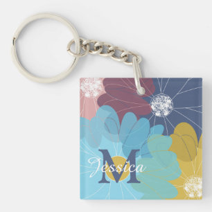 Moderne Abstrakte Blume Personalisiert Schlüsselanhänger