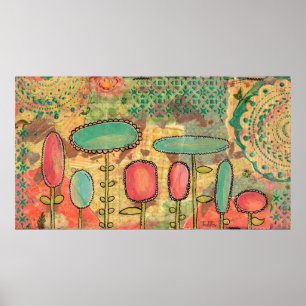 Moderne abstrakte Blumen-Mischmedien, die Kunst Poster