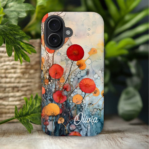 Moderne abstrakte Blumen personalisierter Name iPhone 16 Hülle