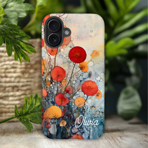 Moderne abstrakte Blumen personalisierter Name iPhone 16 Plus Hülle