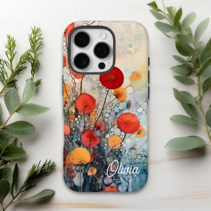 Moderne abstrakte Blumen personalisierter Name iPhone 16 Pro Hülle