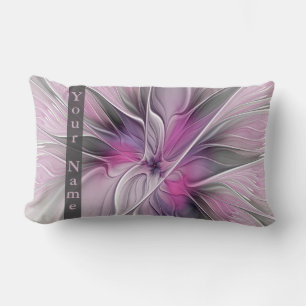 Moderne abstrakte Blumenkunst in Rosa und Grau Nam Lendenkissen