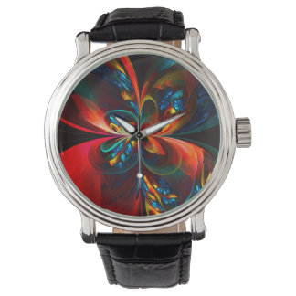 Moderne Abstrakte Blumenkunst Orange Blaues Muster Armbanduhr