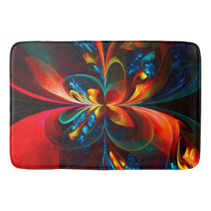 Moderne Abstrakte Blumenkunst Orange Blaues Muster Badematte