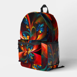 Moderne Abstrakte Blumenkunst Orange Blaues Muster Bedruckter Rucksack