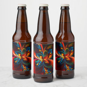 Moderne Abstrakte Blumenkunst Orange Blaues Muster Bierflaschenetikett