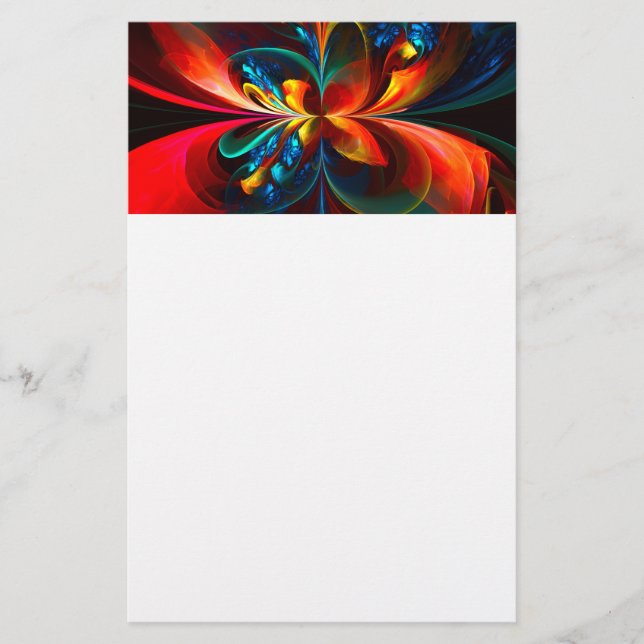 Moderne Abstrakte Blumenkunst Orange Blaues Muster Briefpapier (Vorderseite)