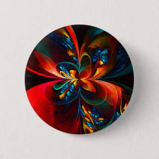 Moderne Abstrakte Blumenkunst Orange Blaues Muster Button
