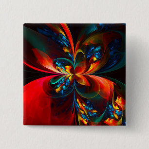 Moderne Abstrakte Blumenkunst Orange Blaues Muster Button