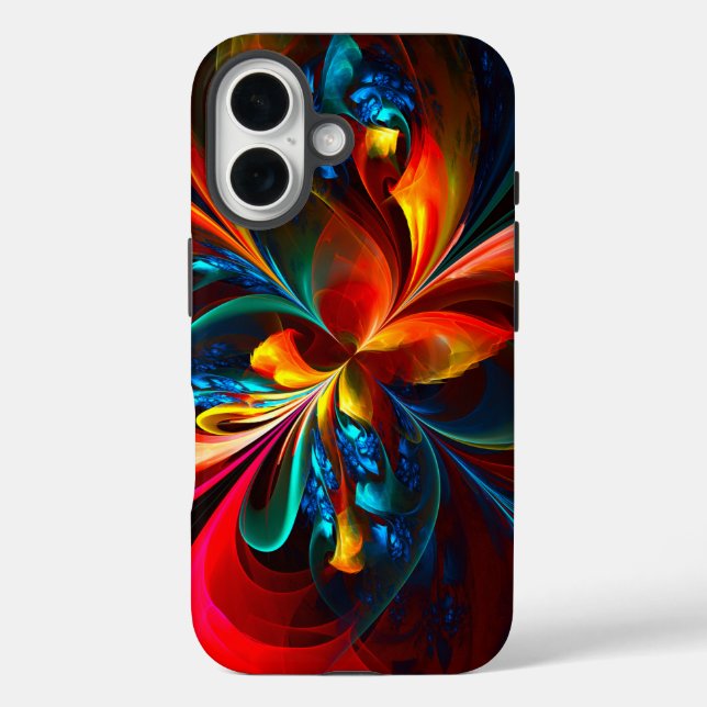 Moderne Abstrakte Blumenkunst Orange Blaues Muster Case-Mate iPhone Hülle (Rückseite)