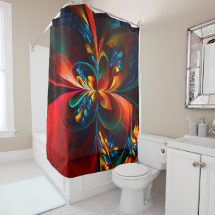 Moderne Abstrakte Blumenkunst Orange Blaues Muster Duschvorhang