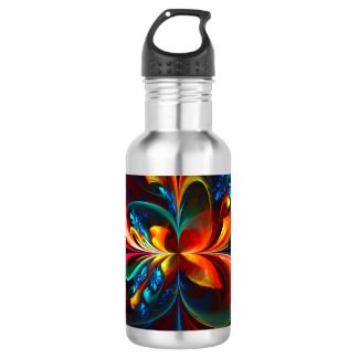 Moderne Abstrakte Blumenkunst Orange Blaues Muster Edelstahlflasche