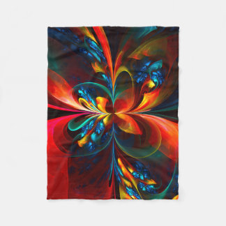 Moderne Abstrakte Blumenkunst Orange Blaues Muster Fleecedecke