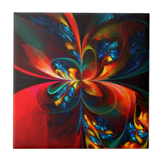 Moderne Abstrakte Blumenkunst Orange Blaues Muster Fliese