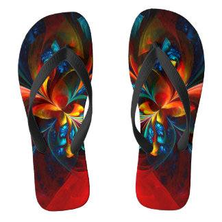 Moderne Abstrakte Blumenkunst Orange Blaues Muster Flip Flops