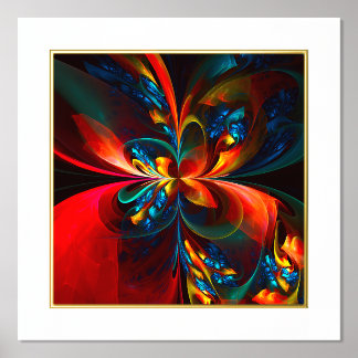 Moderne Abstrakte Blumenkunst Orange Blaues Muster Foliendrucke