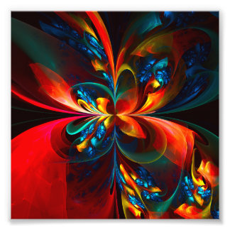 Moderne Abstrakte Blumenkunst Orange Blaues Muster Fotodruck