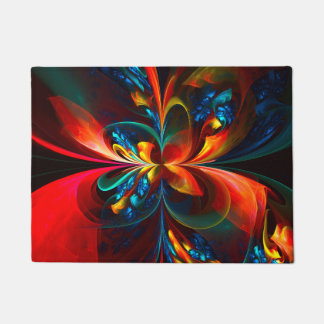 Moderne Abstrakte Blumenkunst Orange Blaues Muster Fußmatte