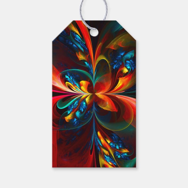Moderne Abstrakte Blumenkunst Orange Blaues Muster Geschenkanhänger (Vorderseite)