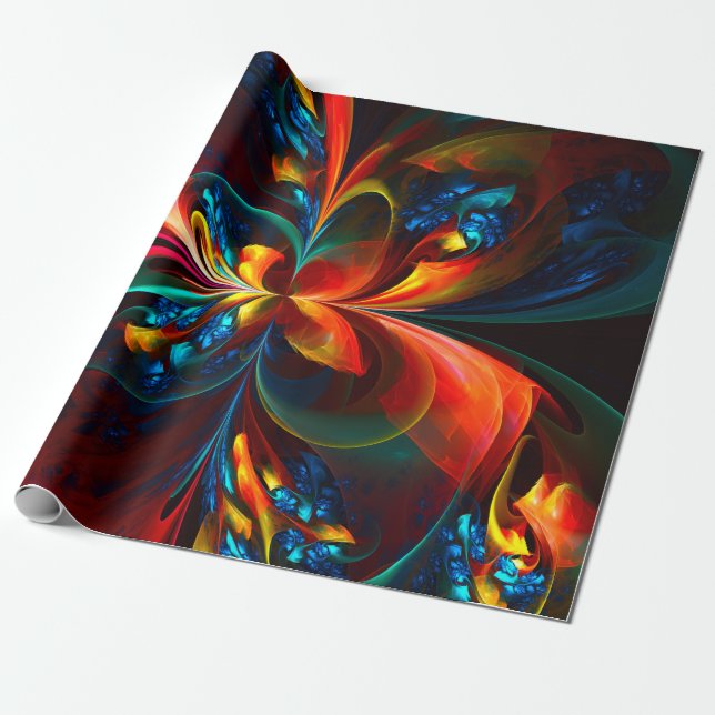 Moderne Abstrakte Blumenkunst Orange Blaues Muster Geschenkpapier (Ungerollt)
