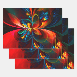Moderne Abstrakte Blumenkunst Orange Blaues Muster Geschenkpapier Set