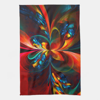 Moderne Abstrakte Blumenkunst Orange Blaues Muster Geschirrtuch