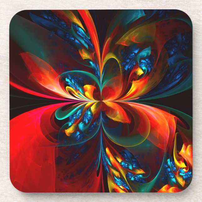 Moderne Abstrakte Blumenkunst Orange Blaues Muster Getränkeuntersetzer (Vorderseite)