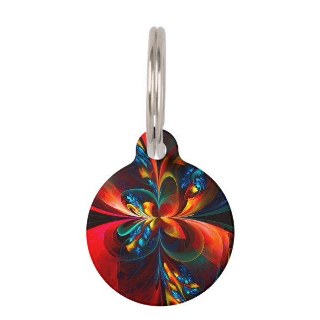 Moderne Abstrakte Blumenkunst Orange Blaues Muster Haustiermarke (Vorderseite)