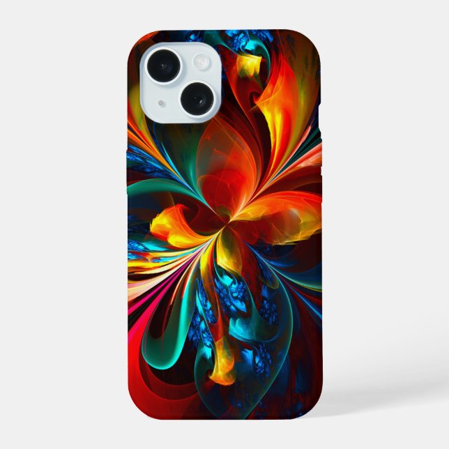 Moderne Abstrakte Blumenkunst Orange Blaues Muster iPhone 15 Hülle (Rückseite)
