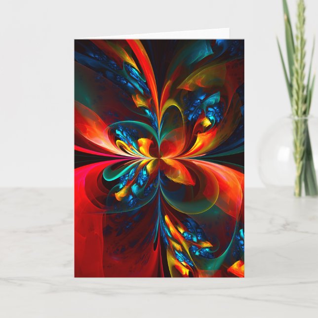 Moderne Abstrakte Blumenkunst Orange Blaues Muster Karte (Vorderseite)