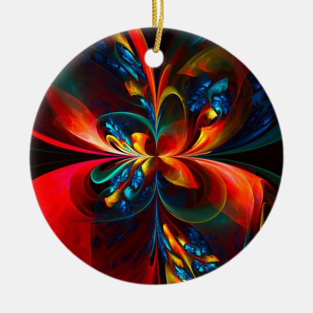 Moderne Abstrakte Blumenkunst Orange Blaues Muster Keramik Ornament (Vorne)