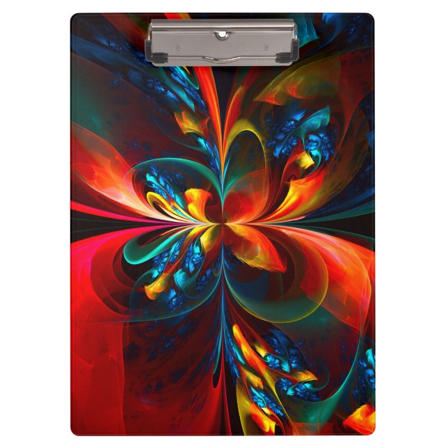 Moderne Abstrakte Blumenkunst Orange Blaues Muster Klemmbrett (Vorderseite)