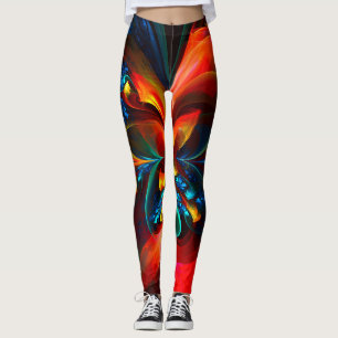 Moderne Abstrakte Blumenkunst Orange Blaues Muster Leggings