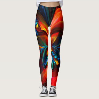 Moderne Abstrakte Blumenkunst Orange Blaues Muster Leggings