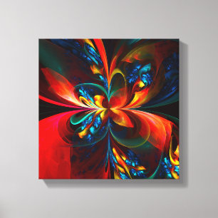 Moderne Abstrakte Blumenkunst Orange Blaues Muster Leinwanddruck