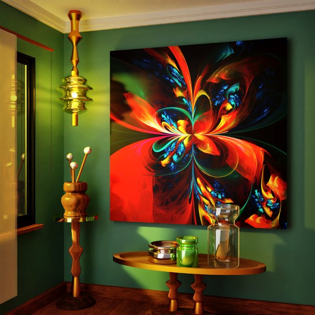 Moderne Abstrakte Blumenkunst Orange Blaues Muster Leinwanddruck (Modern Floral Abstract Art Orange Blue Pattern #14 Canvas Print)