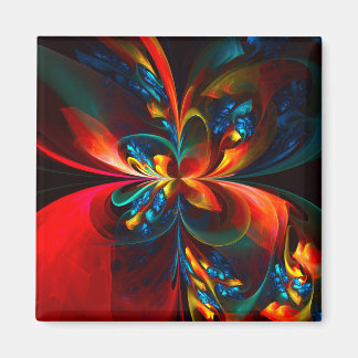 Moderne Abstrakte Blumenkunst Orange Blaues Muster Magnet