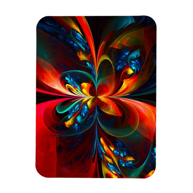 Moderne Abstrakte Blumenkunst Orange Blaues Muster Magnet (Vertikal)