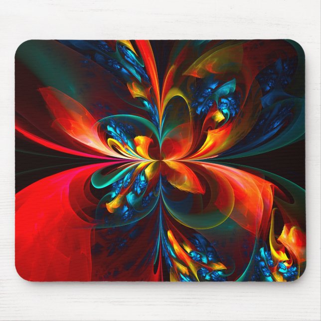 Moderne Abstrakte Blumenkunst Orange Blaues Muster Mousepad (Vorne)