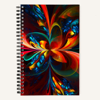 Moderne Abstrakte Blumenkunst Orange Blaues Muster Notizbuch